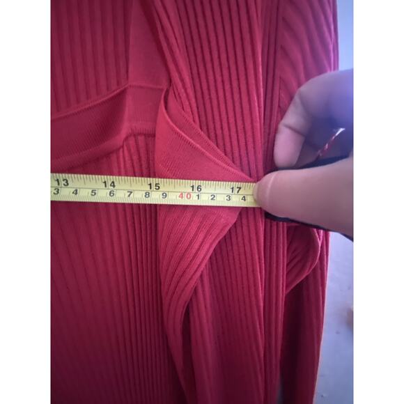 Misook Womens 2PC Red Dress Ribbed Long Line Cardigan Knit - Picture 6 of 8